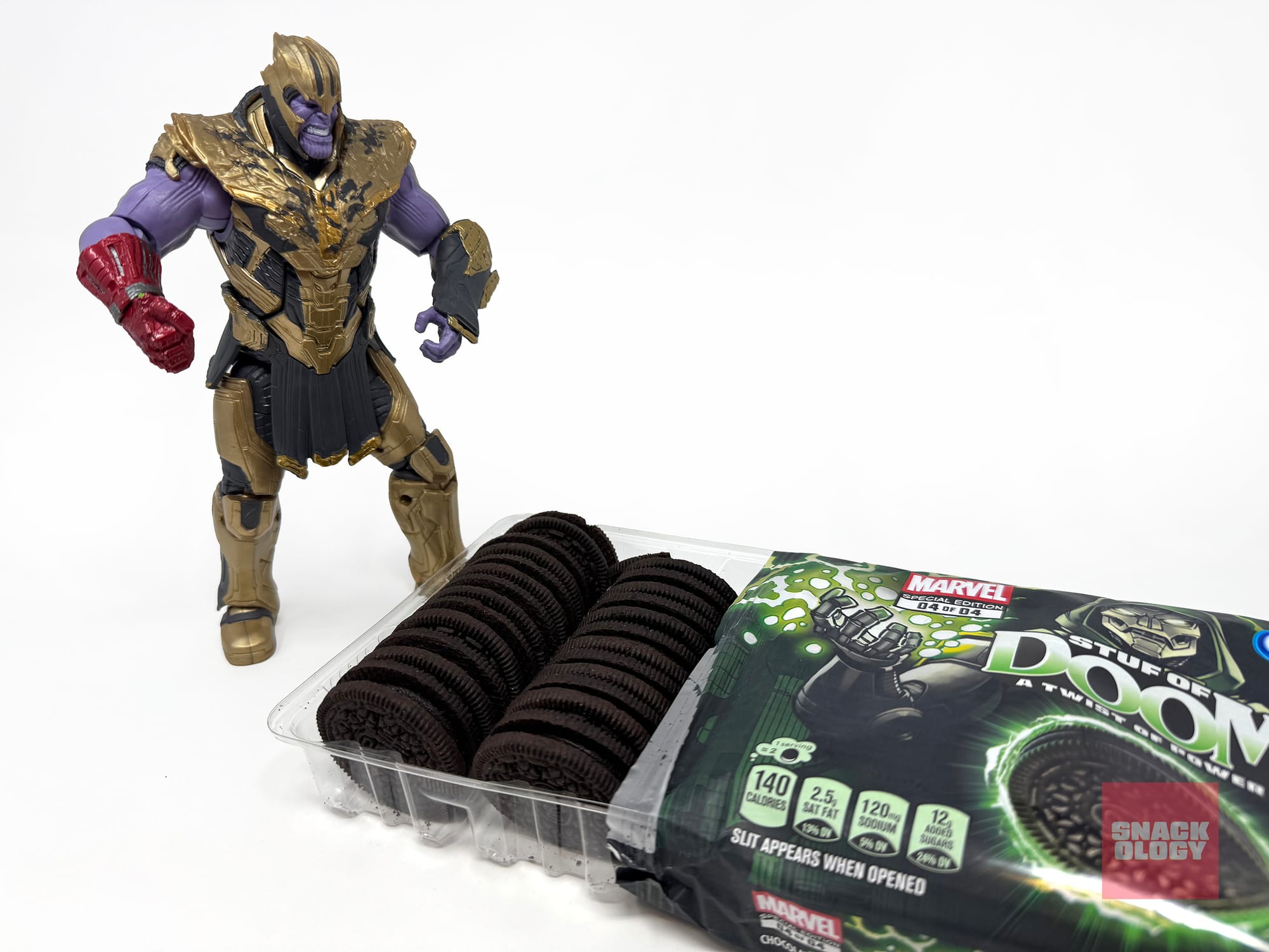 Thanos with Marvel Oreo Stuf of Doom Cookies