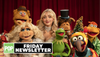 Camilla, Fozzie Bear, Miss Piggy, Sabrina Carpenter, Kermit, Rizzo, Gonzo, Pepé the King Prawn and Scooter in The Muppet Show